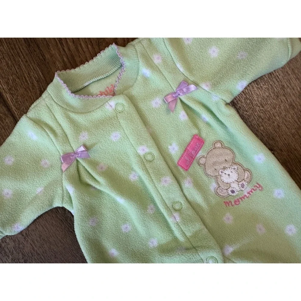 Vintage‎ Carters Baby Sleeper Girl Preemie Outfit Fleece I Love Mommy Pleats Y2K